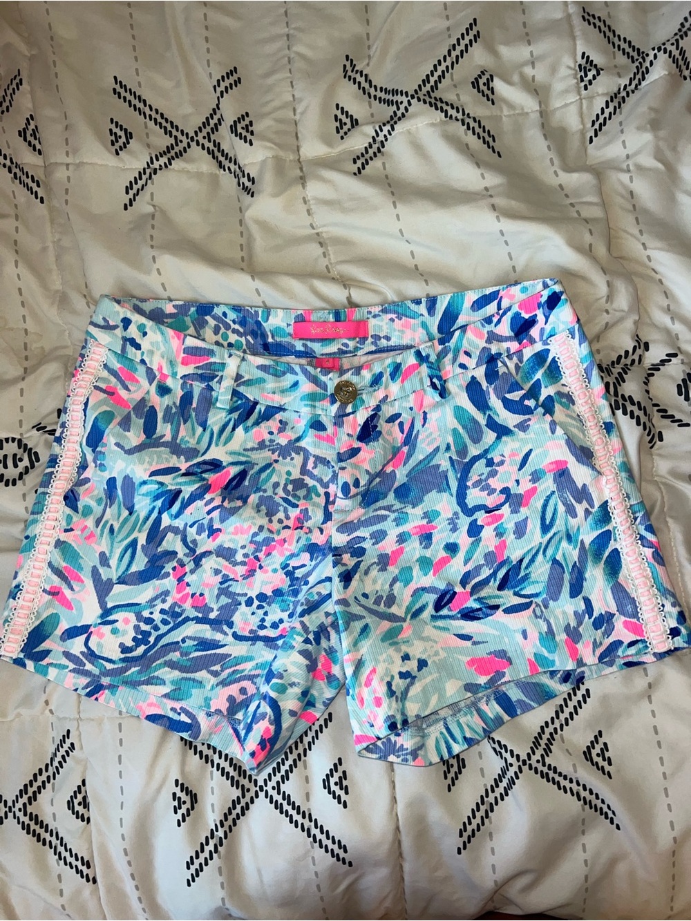 Lily Pulitzer Printed Cotton Blend Women's Shorts in Blue & Pink